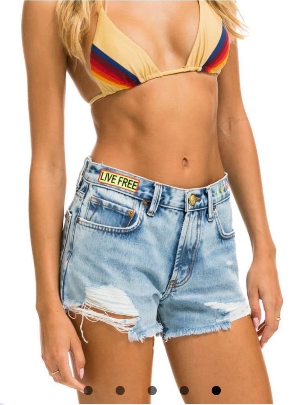 Aviator Nation Light Blue Distressed Denim Shorts